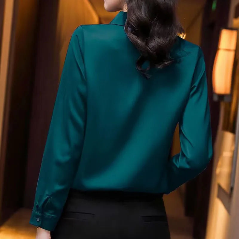 Emerald Grace Satin Blouse